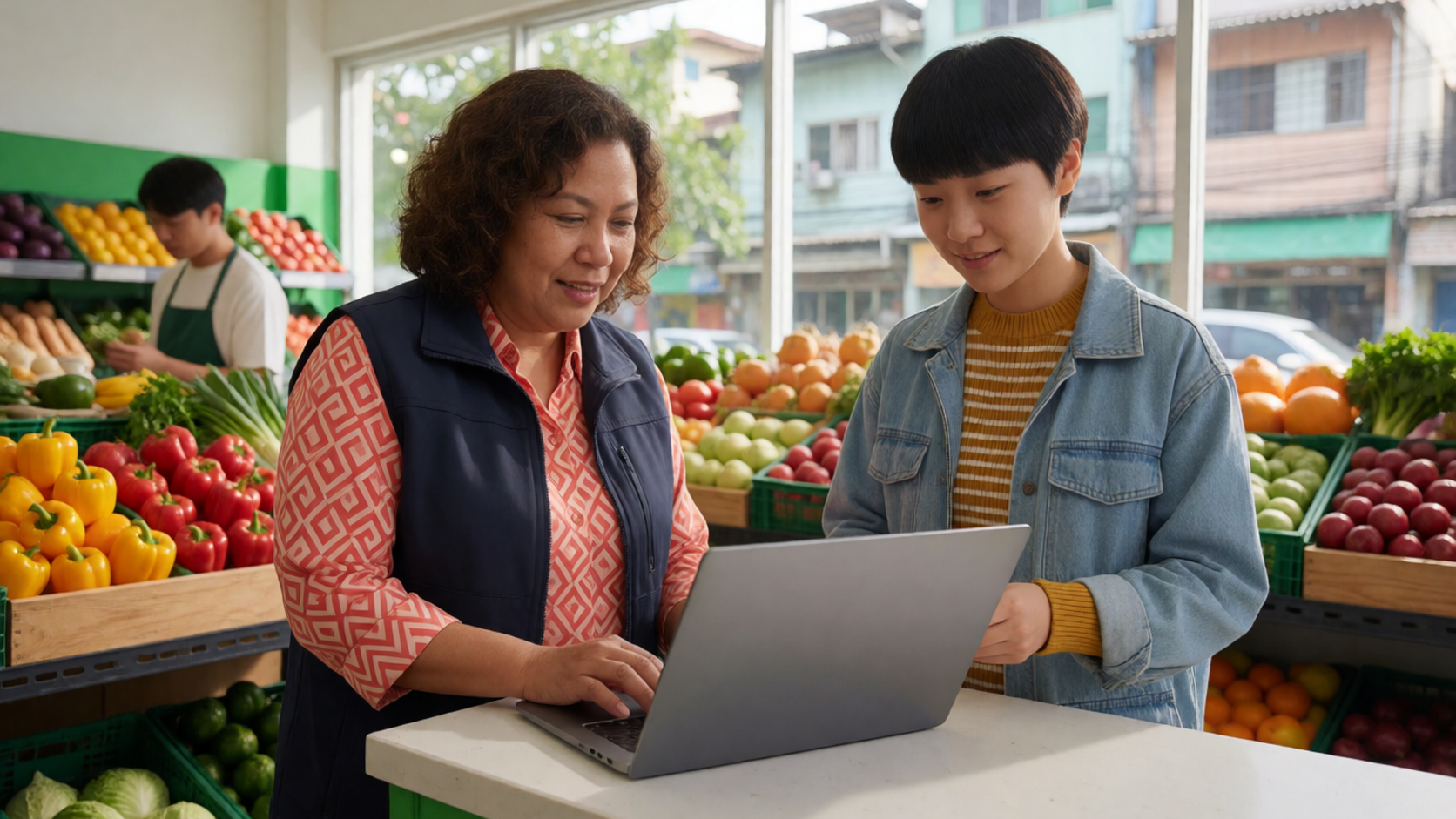 เจ้าของคาเฟ่ดูแดชบอร์ด CRM ที่มีการ์ดสรุป กราฟแนวโน้ม และกราฟแท่งบนหน้าจอแล็ปท็อป