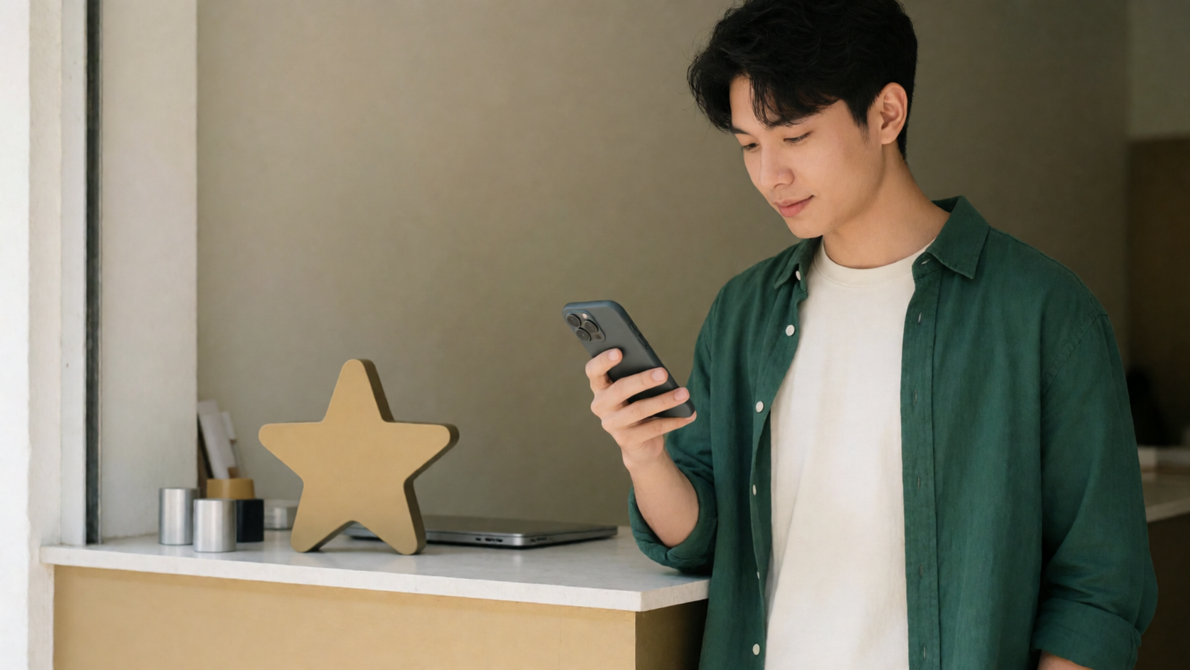 เจ้าของร้านรุ่นใหม่ตรวจรอบสะสมดาวและสิทธิประโยชน์ของสมาชิก