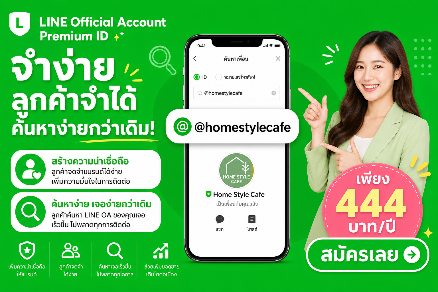 แบนเนอร์ Premium ID — เปลี่ยนไอดีสุ่มเป็นชื่อร้านที่จำง่าย
