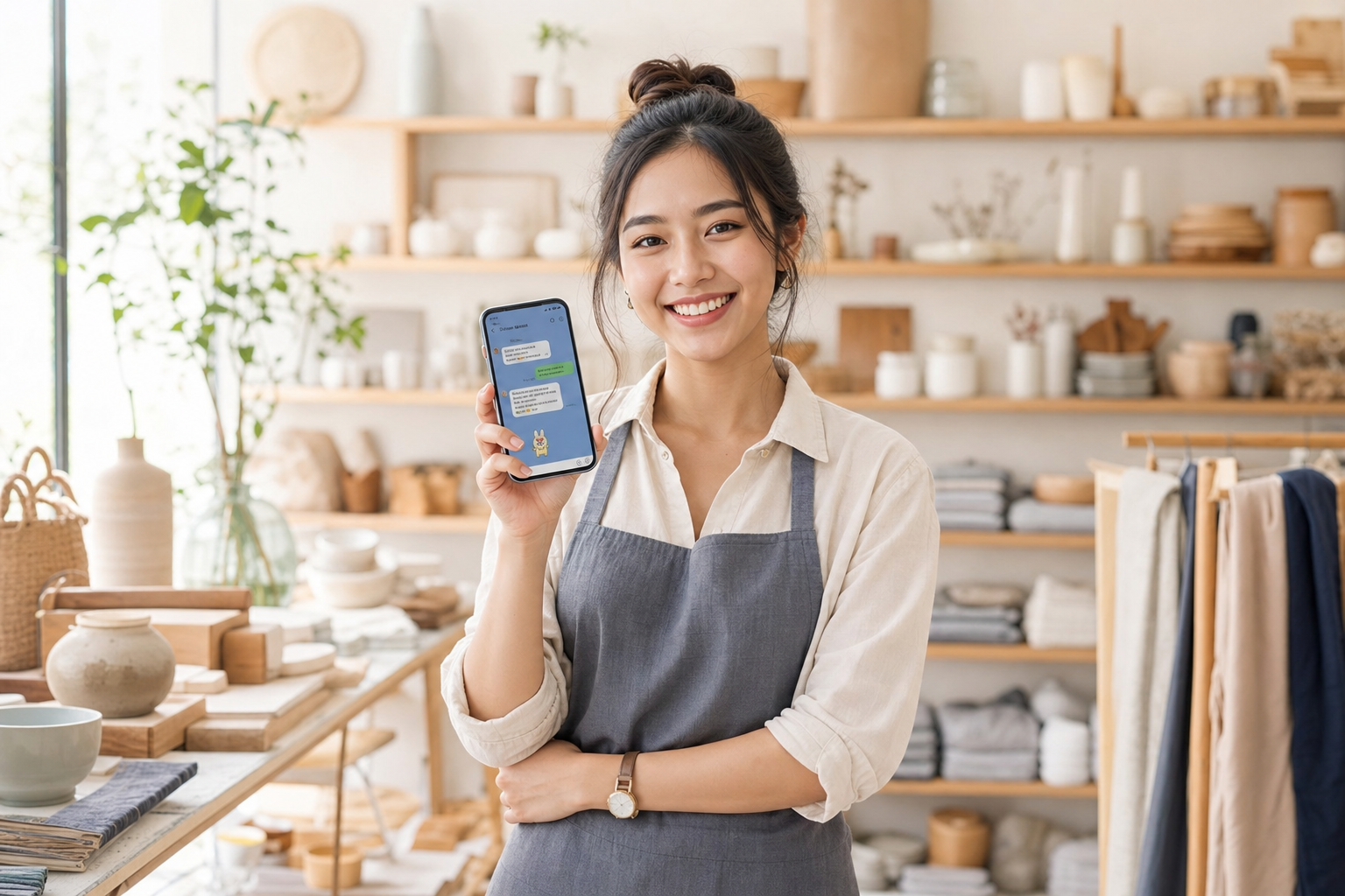 เจ้าของร้านโฮมแวร์ร่วมสมัยใช้มือถือจัดการลูกค้าผ่าน LINE Official Account ในร้าน